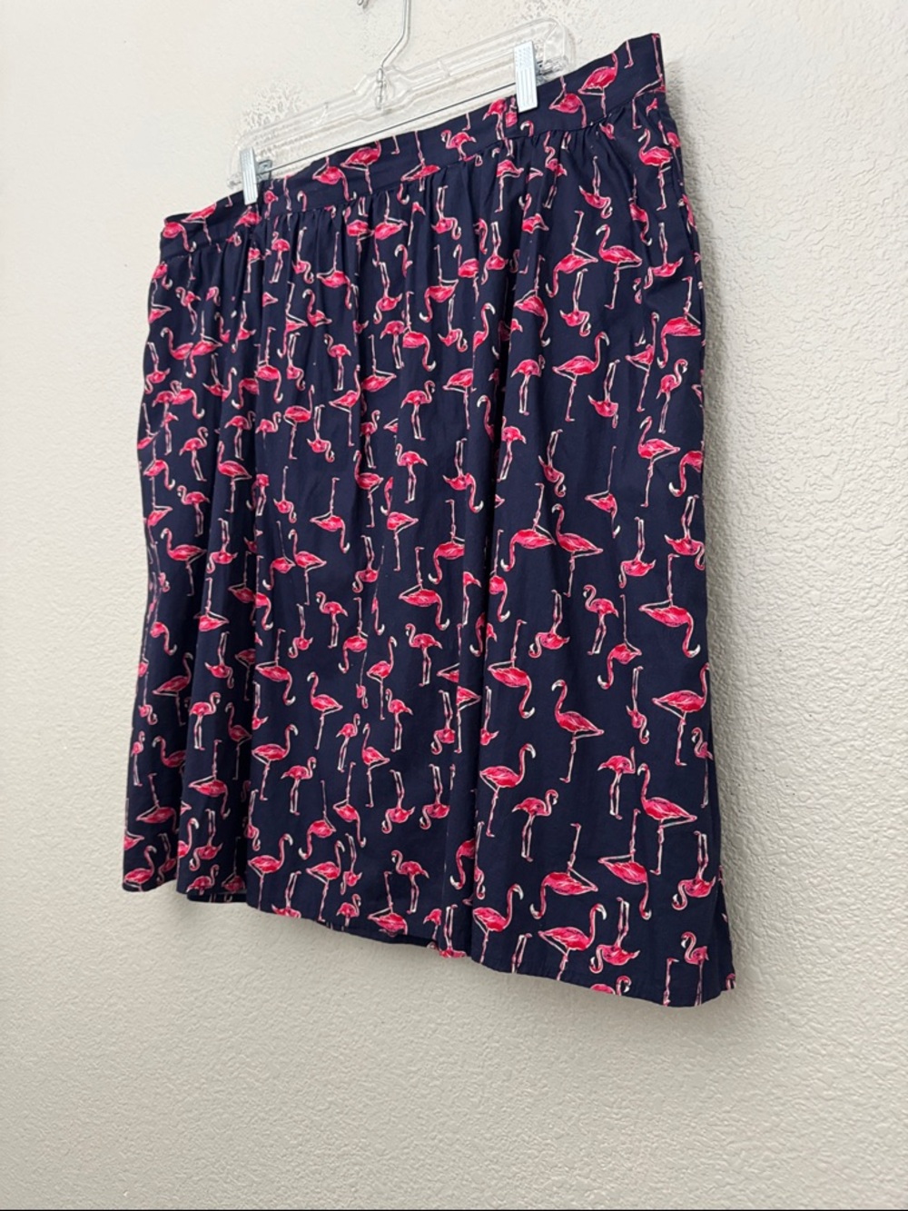 Modcloth Flamingo Print Skirt Navy Blue Size 2X Cotton Lined - Picture 5 of 12